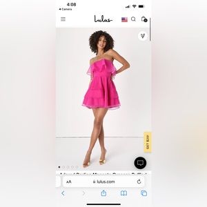 Lulus Adored Darling Magenta Organza Ruffled Strapless Mini Dress